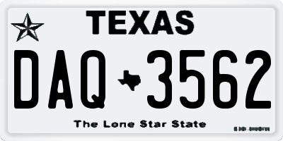 TX license plate DAQ3562