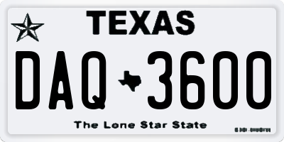 TX license plate DAQ3600