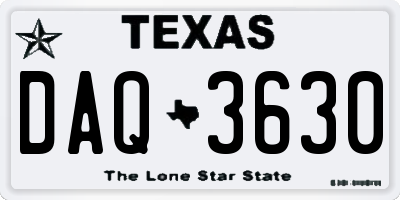 TX license plate DAQ3630