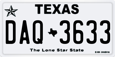 TX license plate DAQ3633