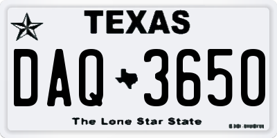 TX license plate DAQ3650