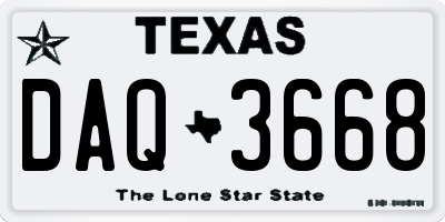 TX license plate DAQ3668