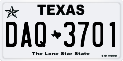 TX license plate DAQ3701