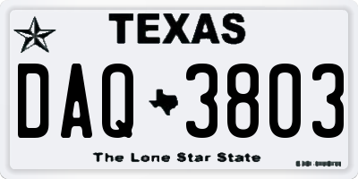 TX license plate DAQ3803