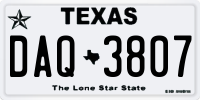 TX license plate DAQ3807