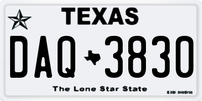 TX license plate DAQ3830