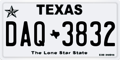 TX license plate DAQ3832