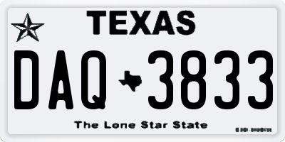 TX license plate DAQ3833