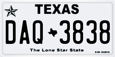 TX license plate DAQ3838