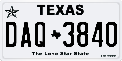TX license plate DAQ3840