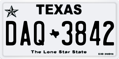 TX license plate DAQ3842