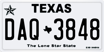 TX license plate DAQ3848