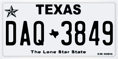 TX license plate DAQ3849