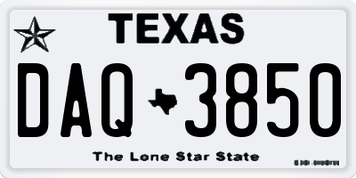 TX license plate DAQ3850