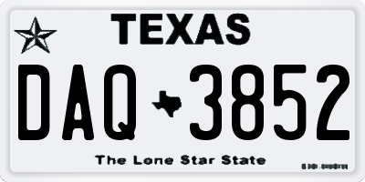 TX license plate DAQ3852