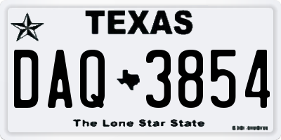 TX license plate DAQ3854