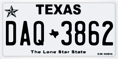 TX license plate DAQ3862