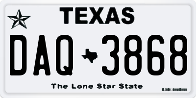 TX license plate DAQ3868