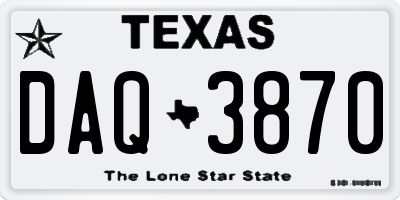 TX license plate DAQ3870