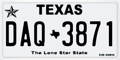TX license plate DAQ3871