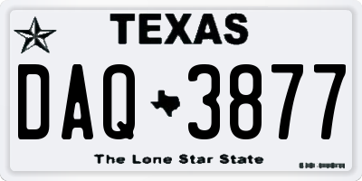 TX license plate DAQ3877