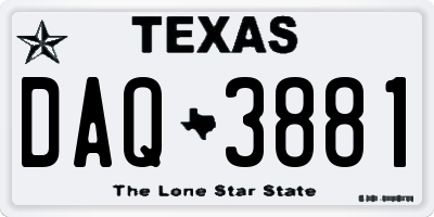 TX license plate DAQ3881