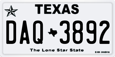 TX license plate DAQ3892