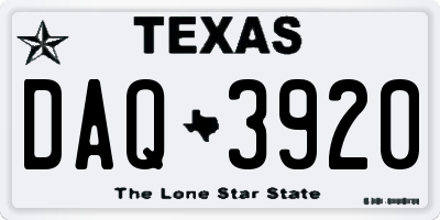 TX license plate DAQ3920