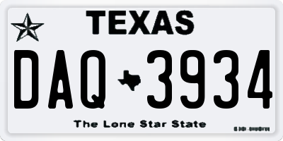 TX license plate DAQ3934
