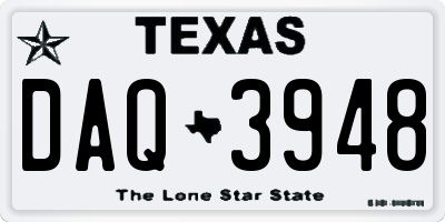 TX license plate DAQ3948