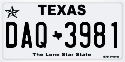 TX license plate DAQ3981