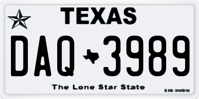 TX license plate DAQ3989