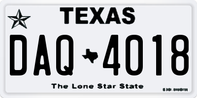 TX license plate DAQ4018