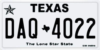 TX license plate DAQ4022