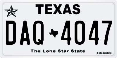 TX license plate DAQ4047
