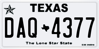 TX license plate DAQ4377