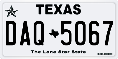 TX license plate DAQ5067