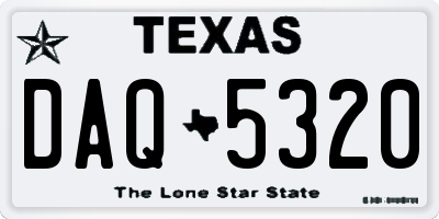 TX license plate DAQ5320