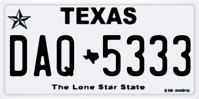 TX license plate DAQ5333