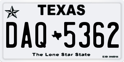 TX license plate DAQ5362