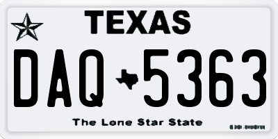 TX license plate DAQ5363