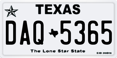 TX license plate DAQ5365