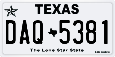TX license plate DAQ5381