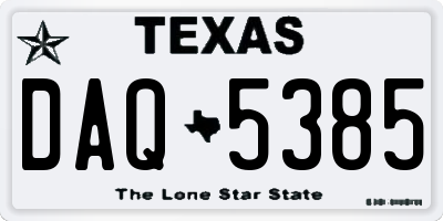TX license plate DAQ5385