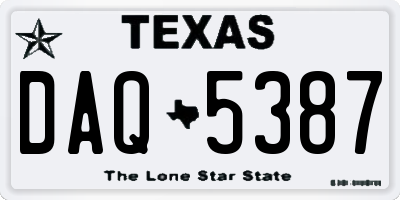 TX license plate DAQ5387
