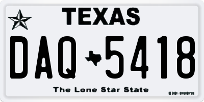 TX license plate DAQ5418