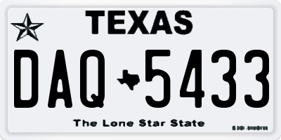 TX license plate DAQ5433