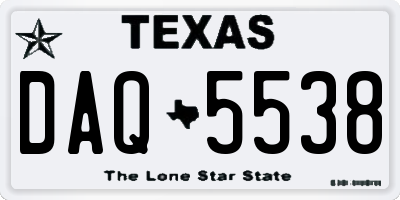 TX license plate DAQ5538
