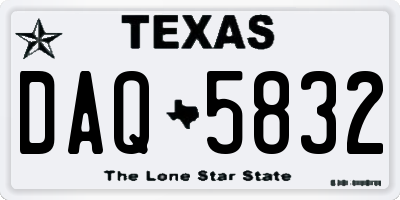 TX license plate DAQ5832