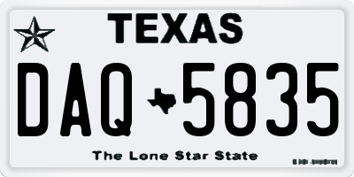 TX license plate DAQ5835